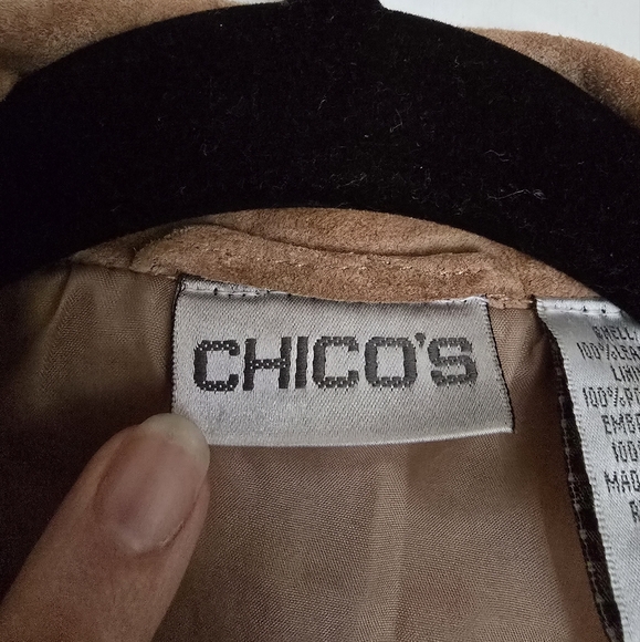 Chicos Women's Jacket Leather Open Front Collared W/ Lining Embroidery - Picture 3 of 9